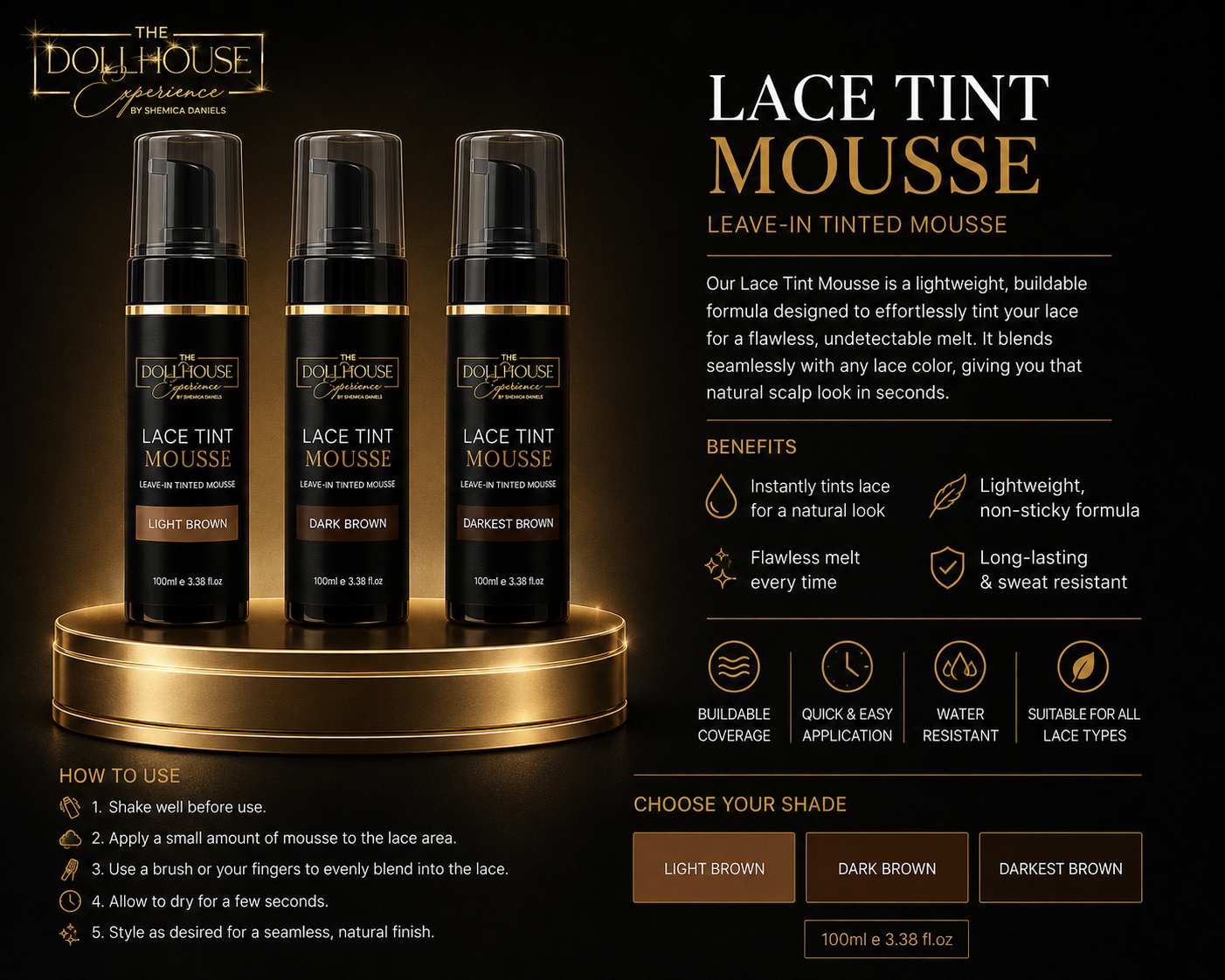Lace Tint Mousse – Light, Dark & Darkest Brown